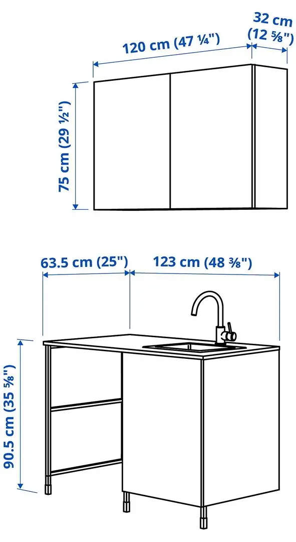 Set de mobila Ikea Enhet 3 usi 139x63x87 (Antracit/Gri) - 3