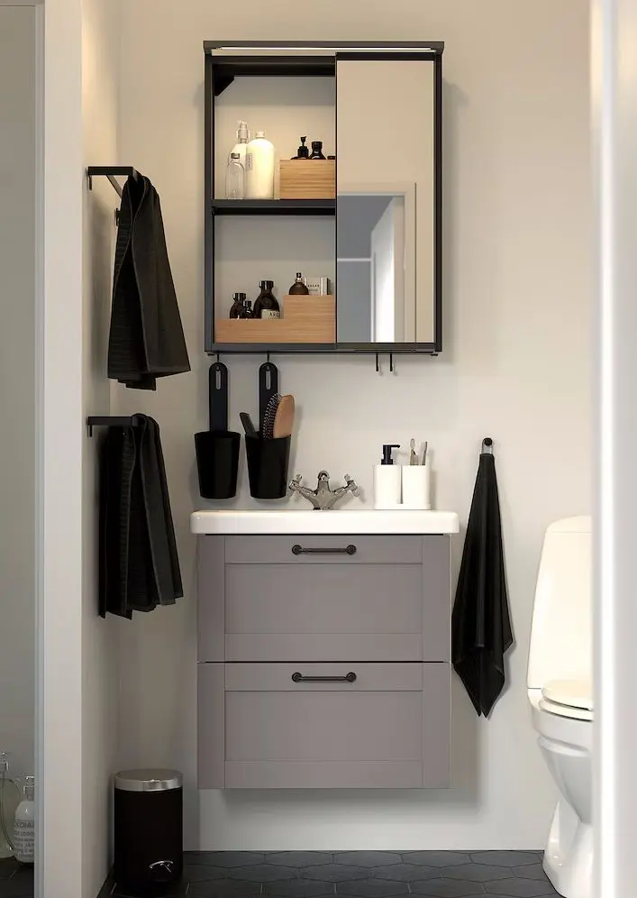 Set de mobila Ikea Enhet/Tvallen/Runskar cu sertare/cadru 64x43x65 (Antracit/Gri) - 2