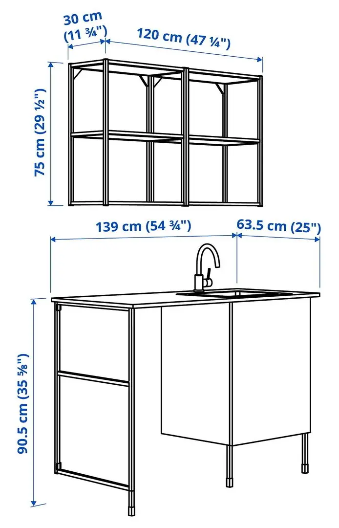 Set de mobila Ikea Enhet etajera 139x63x87 (Alb/Aspect Beton) - 3