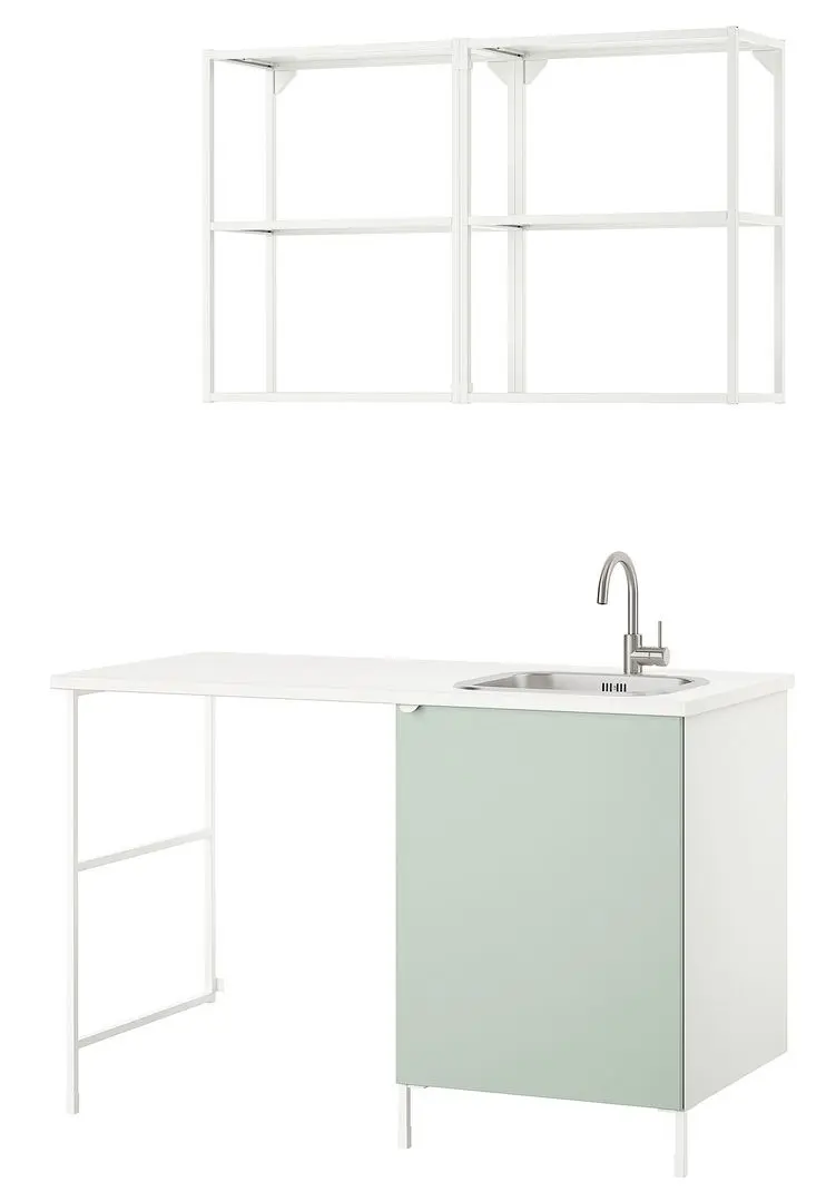 Set de mobila Ikea Enhet etajera 139x63x87 (Alb/Gri-Verde Deschis)