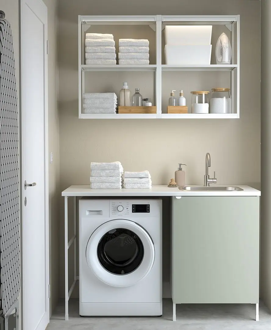 Set de mobila Ikea Enhet etajera 139x63x87 (Alb/Gri-Verde Deschis)