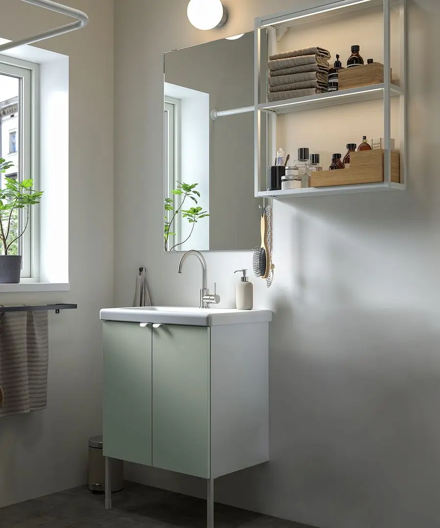 Set de mobila Ikea Enhet/Tvallen 11 piese 64x43x87 (Alb/Gri-Verde Deschis)