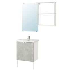 Set de mobila Ikea Enhet/Tvallen 11 piese 64x43x87 (Aspect Beton/Alb) Thumb