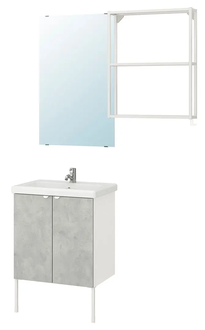 Set de mobila Ikea Enhet/Tvallen 11 piese 64x43x87 (Aspect Beton/Alb) - 2