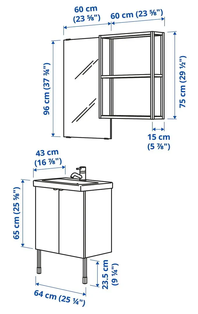 Set de mobila Ikea Enhet/Tvallen 11 piese 64x43x87 (Aspect Beton/Alb) - 4
