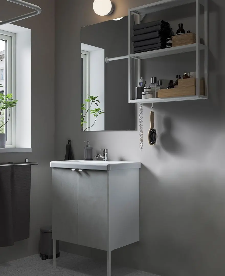 Set de mobila Ikea Enhet/Tvallen 11 piese 64x43x87 (Aspect Beton/Alb)