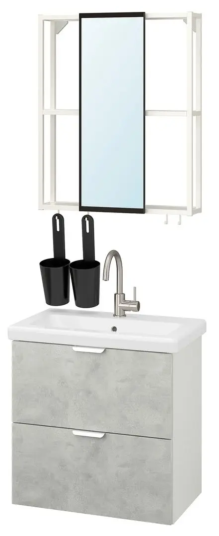 Set de mobila Ikea Enhet/Tvallen 13 piese 64x43x65 (Aspect Beton/Alb) - 2