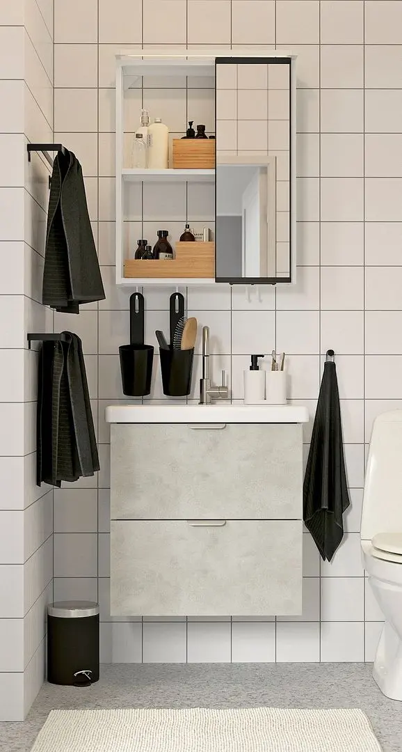 Set de mobila Ikea Enhet/Tvallen 13 piese 64x43x65 (Aspect Beton/Alb)