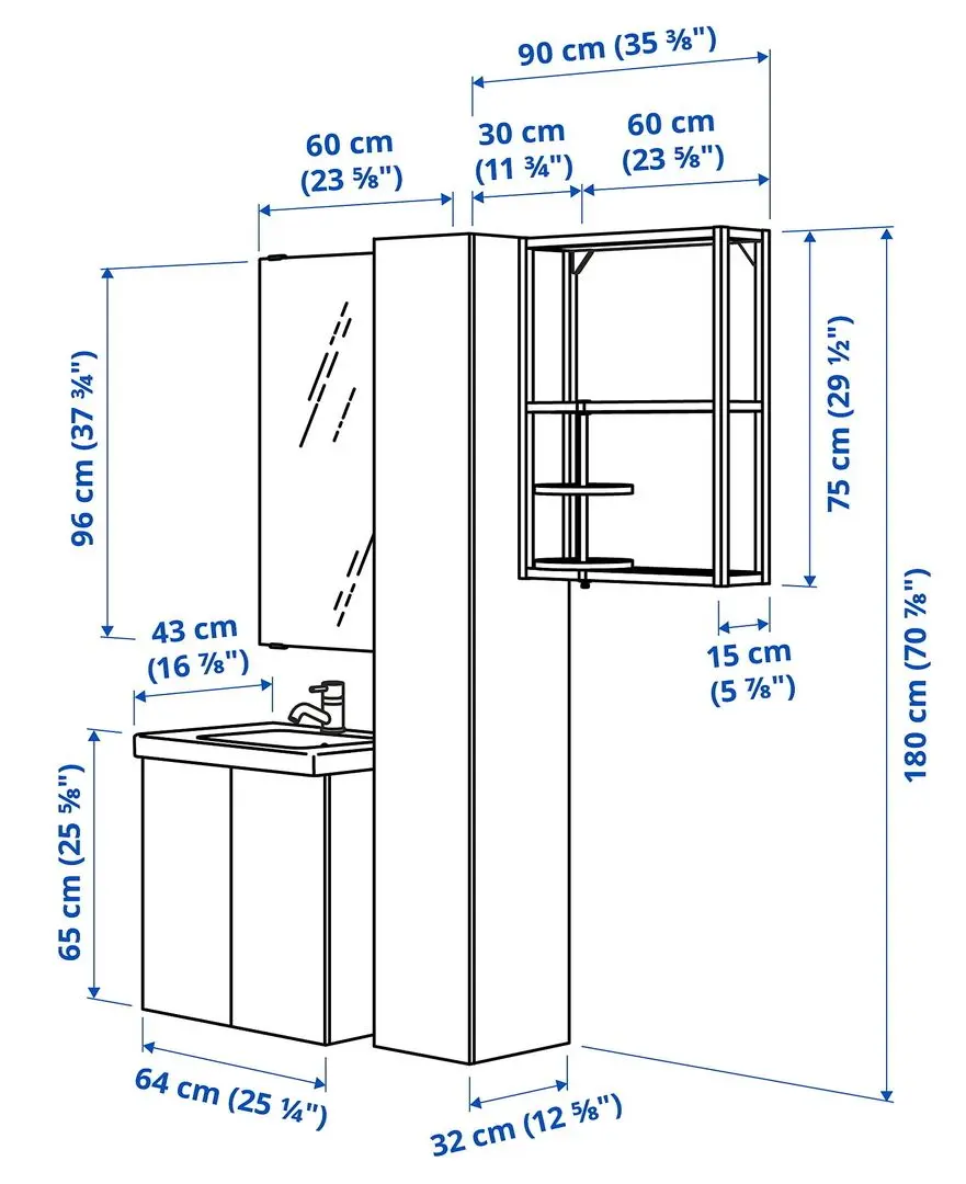 Set de mobila Ikea Enhet/Tvallen 13 piese/penal 64x43x65 (Alb/Gri-Verde Deschis)
