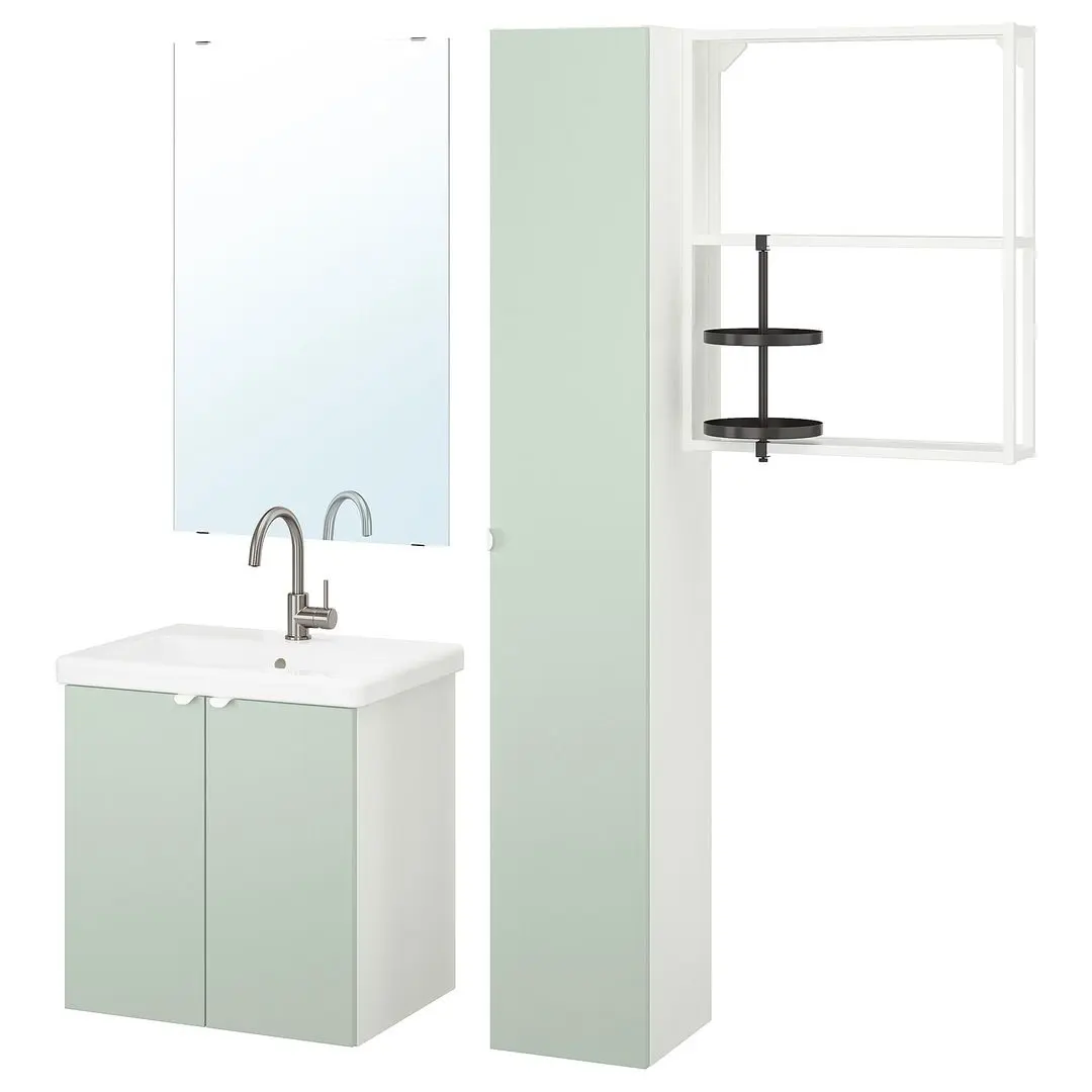 Set de mobila Ikea Enhet/Tvallen 13 piese/penal 64x43x65 (Alb/Gri-Verde Deschis)