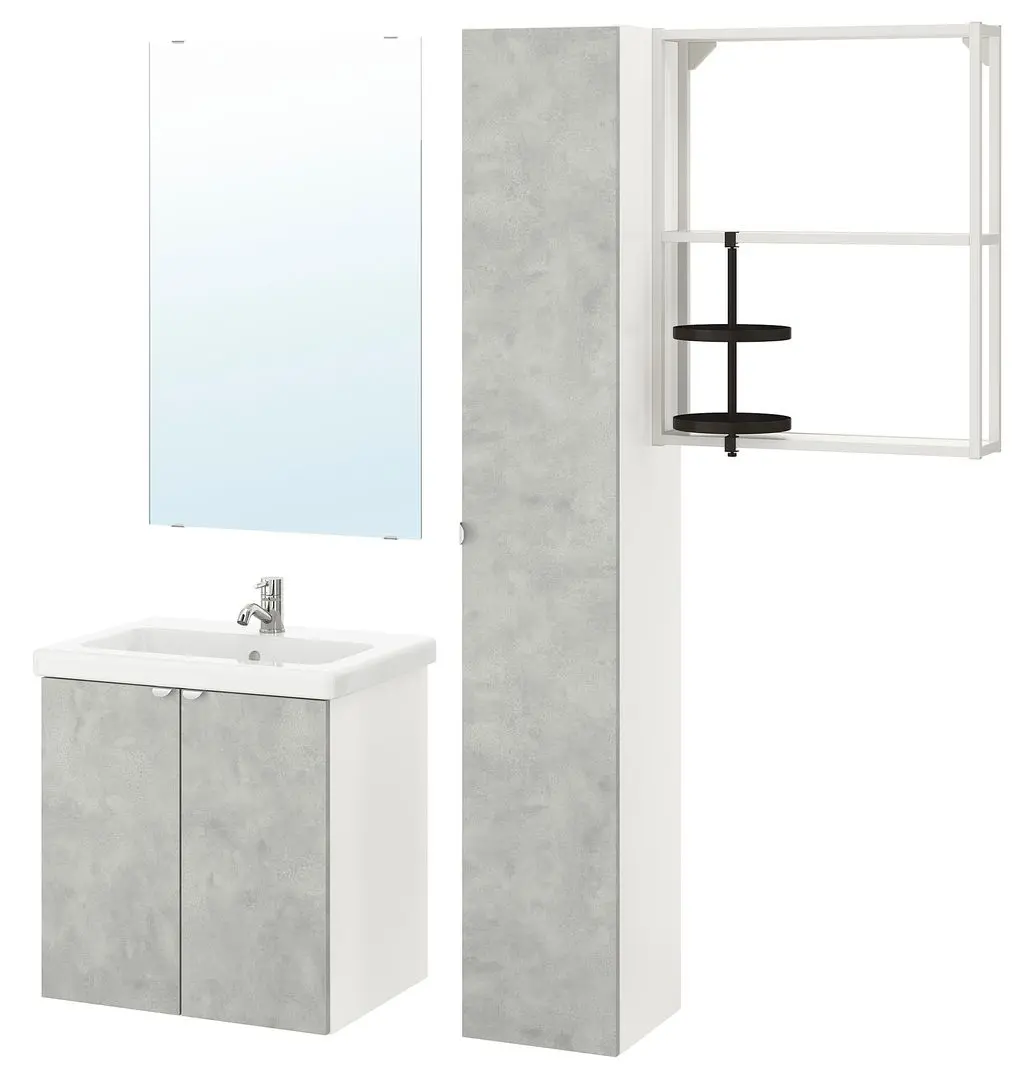 Set de mobila Ikea Enhet/Tvallen 13 piese/penal 64x43x65 (Aspect Beton/Alb) - 3