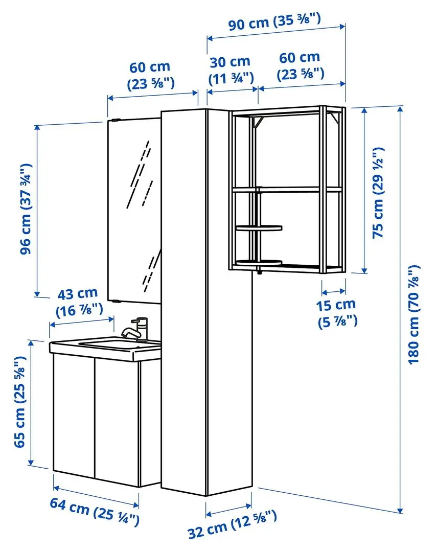 Set de mobila Ikea Enhet/Tvallen 13 piese/penal 64x43x65 (Aspect Beton/Alb) - 5