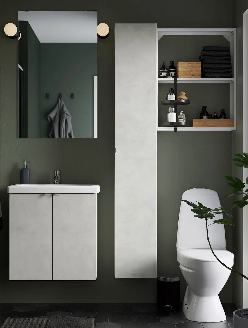 Set de mobila Ikea Enhet/Tvallen 13 piese/penal 64x43x65 (Aspect Beton/Alb)