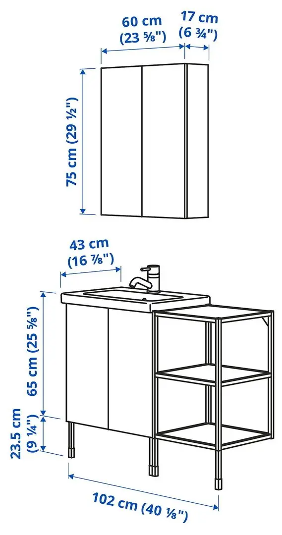 Set de mobila Ikea Enhet/Tvallen 14 piese 102x43x87 (Alb/Gri-Verde Deschis) - 4