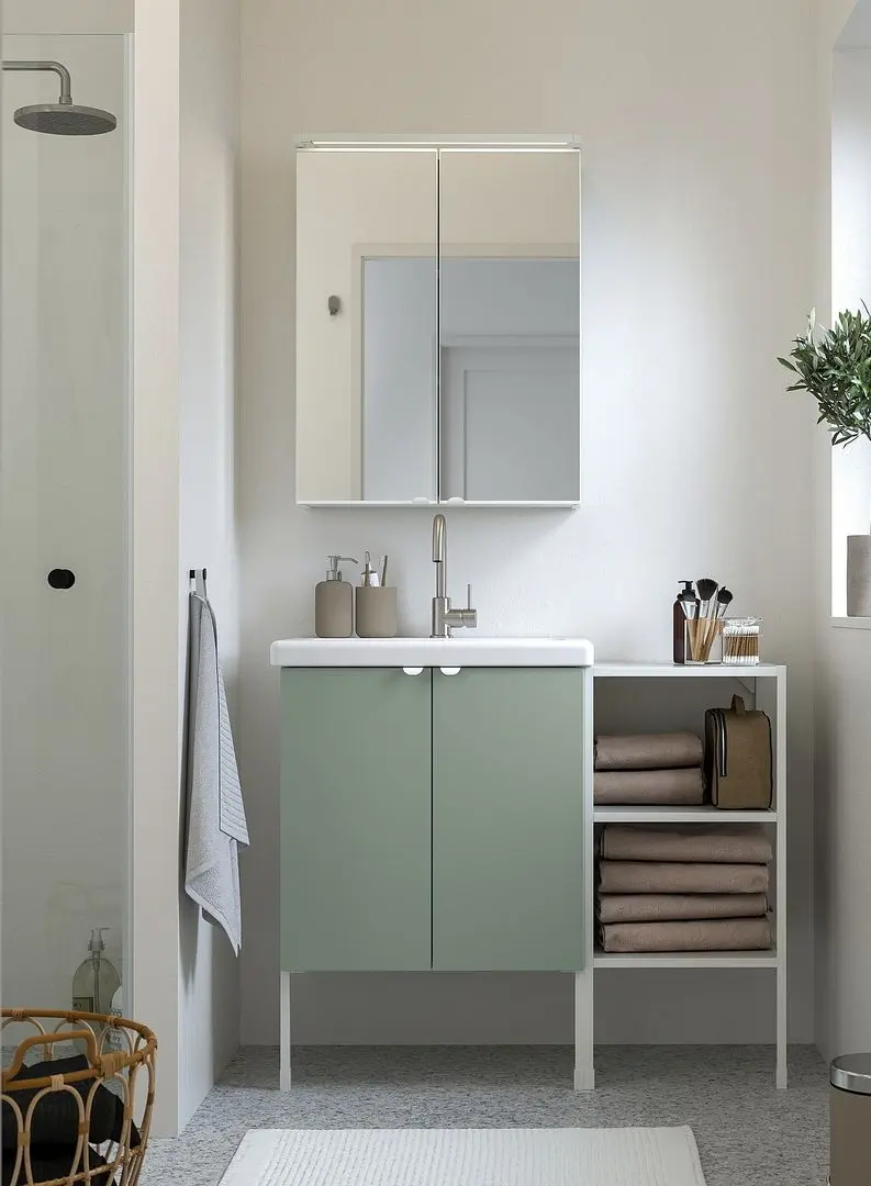 Set de mobila Ikea Enhet/Tvallen 14 piese 102x43x87 (Alb/Gri-Verde Deschis)