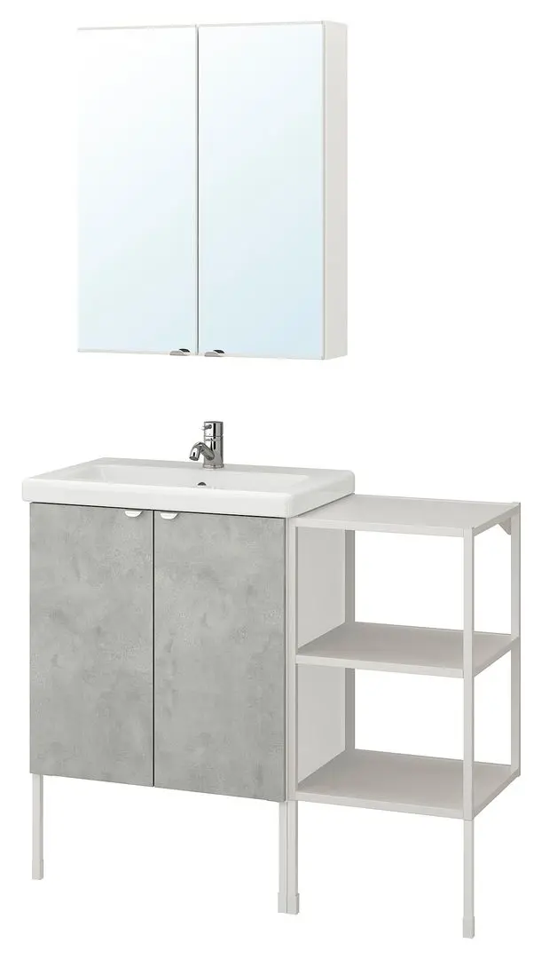 Set de mobila Ikea Enhet/Tvallen 14 piese 102x43x87 (Aspect Beton/Alb) - 2