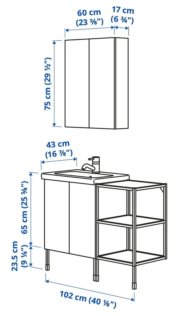 Set de mobila Ikea Enhet/Tvallen 14 piese 102x43x87 (Aspect Beton/Alb) - 8