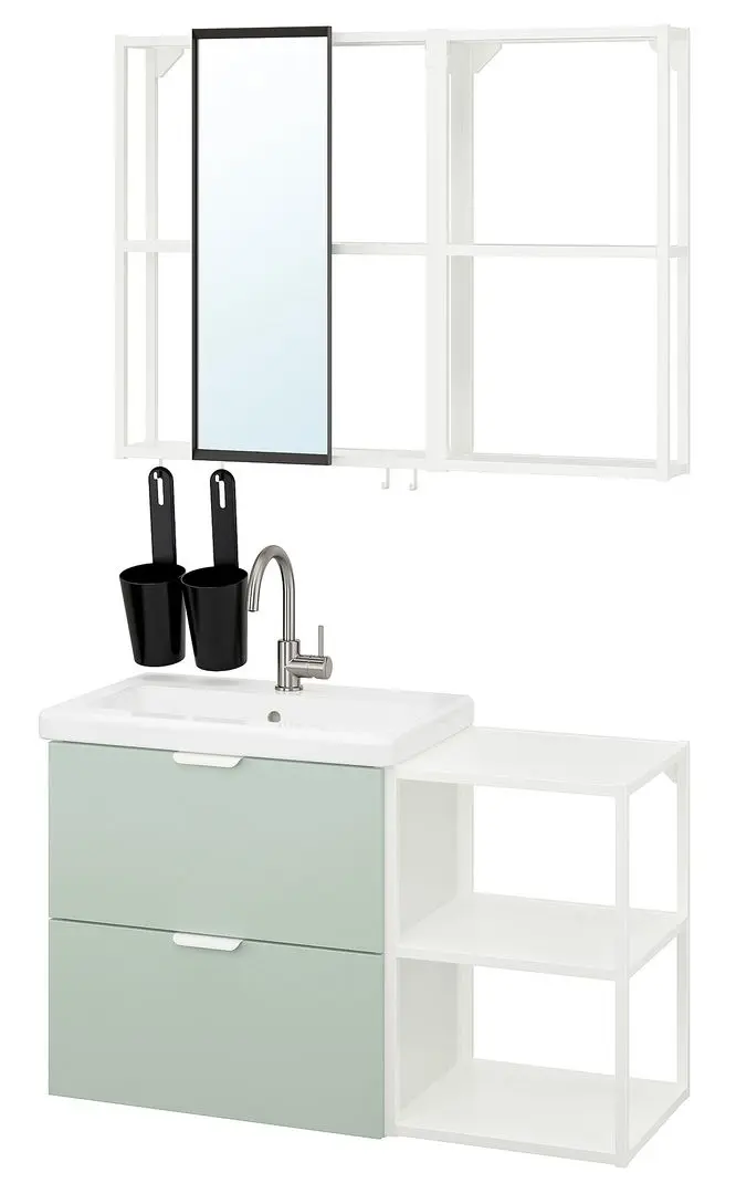 Set de mobila Ikea Enhet/Tvallen 15 piese 102x43x65 (Alb/Gri-Verde Deschis) - 2