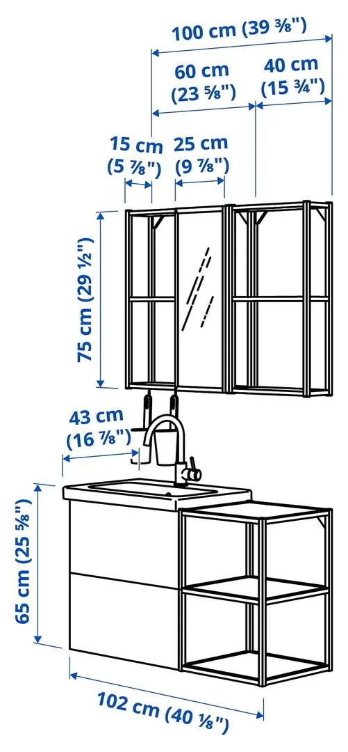 Set de mobila Ikea Enhet/Tvallen 15 piese 102x43x65 (Alb/Gri-Verde Deschis) - 4