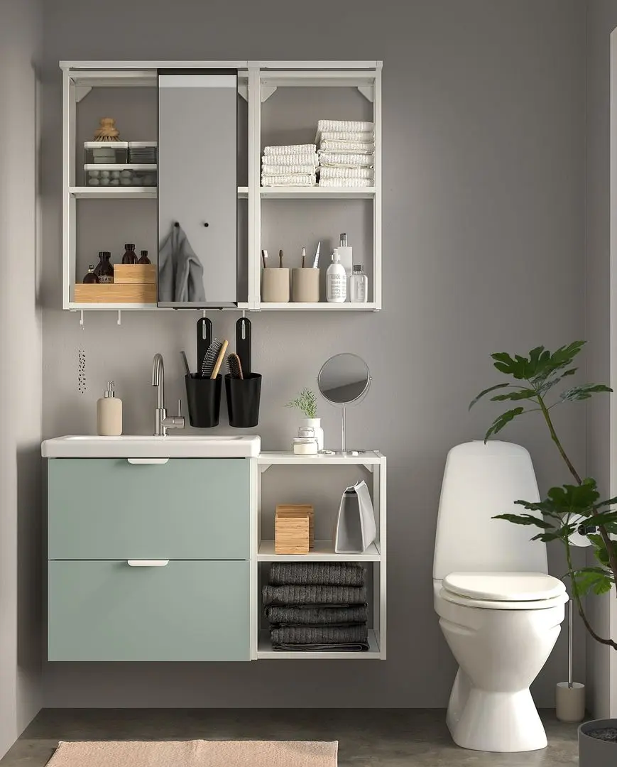 Set de mobila Ikea Enhet/Tvallen 15 piese 102x43x65 (Alb/Gri-Verde Deschis)