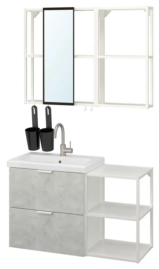 Set de mobila Ikea Enhet/Tvallen 15 piese 102x43x65 (Aspect Beton/Alb) - 2