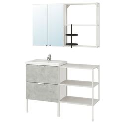 Set de mobila Ikea Enhet/Tvallen 15 piese 122x43x87 (Aspect Beton/Alb) Thumb