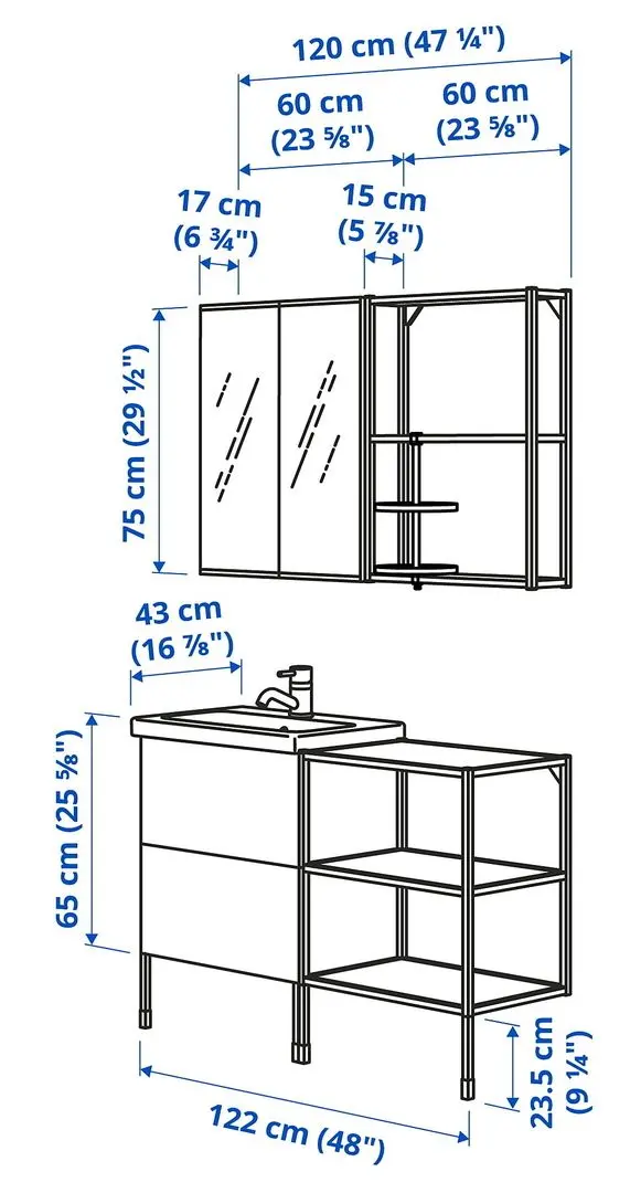 Set de mobila Ikea Enhet/Tvallen 15 piese 122x43x87 (Aspect Beton/Alb) - 5