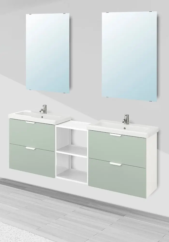 Set de mobila Ikea Enhet/Tvallen 15 piese 164x43x65 (Alb/Gri-Verde Deschis)