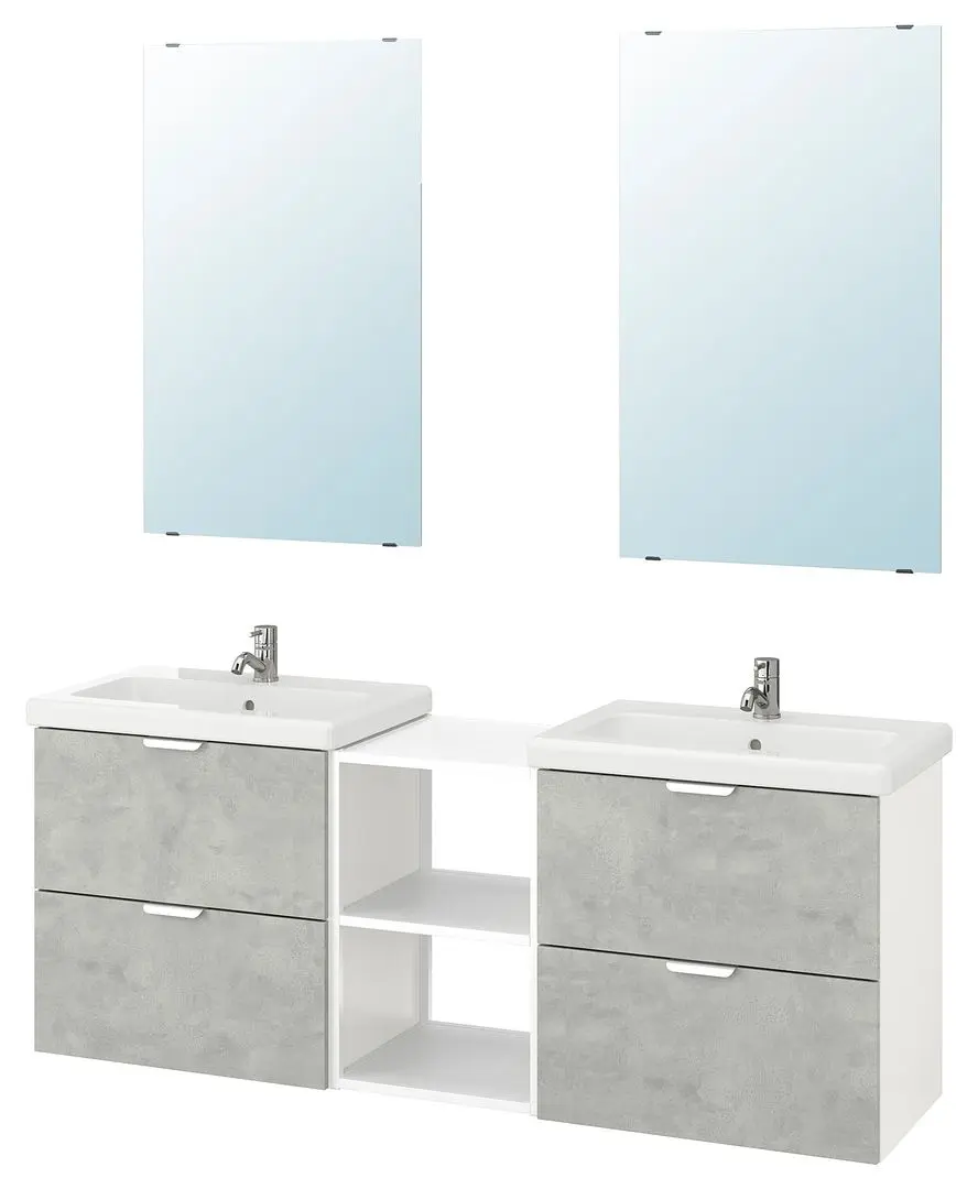 Set de mobila Ikea Enhet/Tvallen 15 piese 164x43x65 (Aspect Beton/Alb) - 2