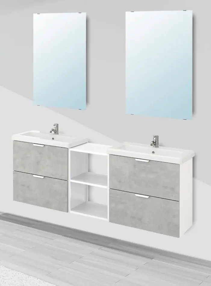 Set de mobila Ikea Enhet/Tvallen 15 piese 164x43x65 (Aspect Beton/Alb)