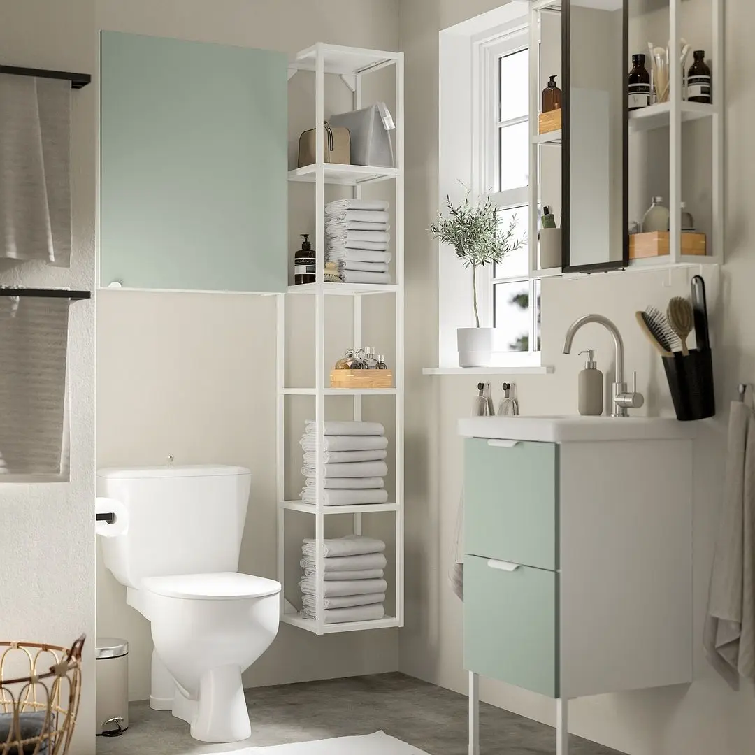 Set de mobila Ikea Enhet/Tvallen 16 piese 44x43x87 (Alb/Gri-Verde Deschis) - 2