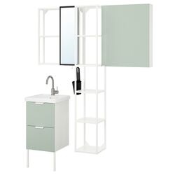Set de mobila Ikea Enhet/Tvallen 16 piese 44x43x87 (Alb/Gri-Verde Deschis)