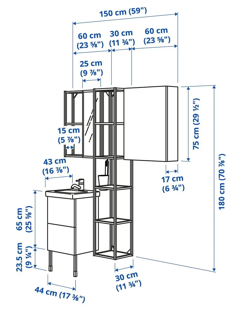 Set de mobila Ikea Enhet/Tvallen 16 piese 44x43x87 (Alb/Gri-Verde Deschis) - 4