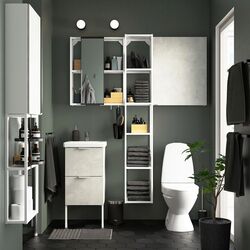 Set de mobila Ikea Enhet/Tvallen 16 piese 44x43x87 (Aspect Beton/Alb) Thumb