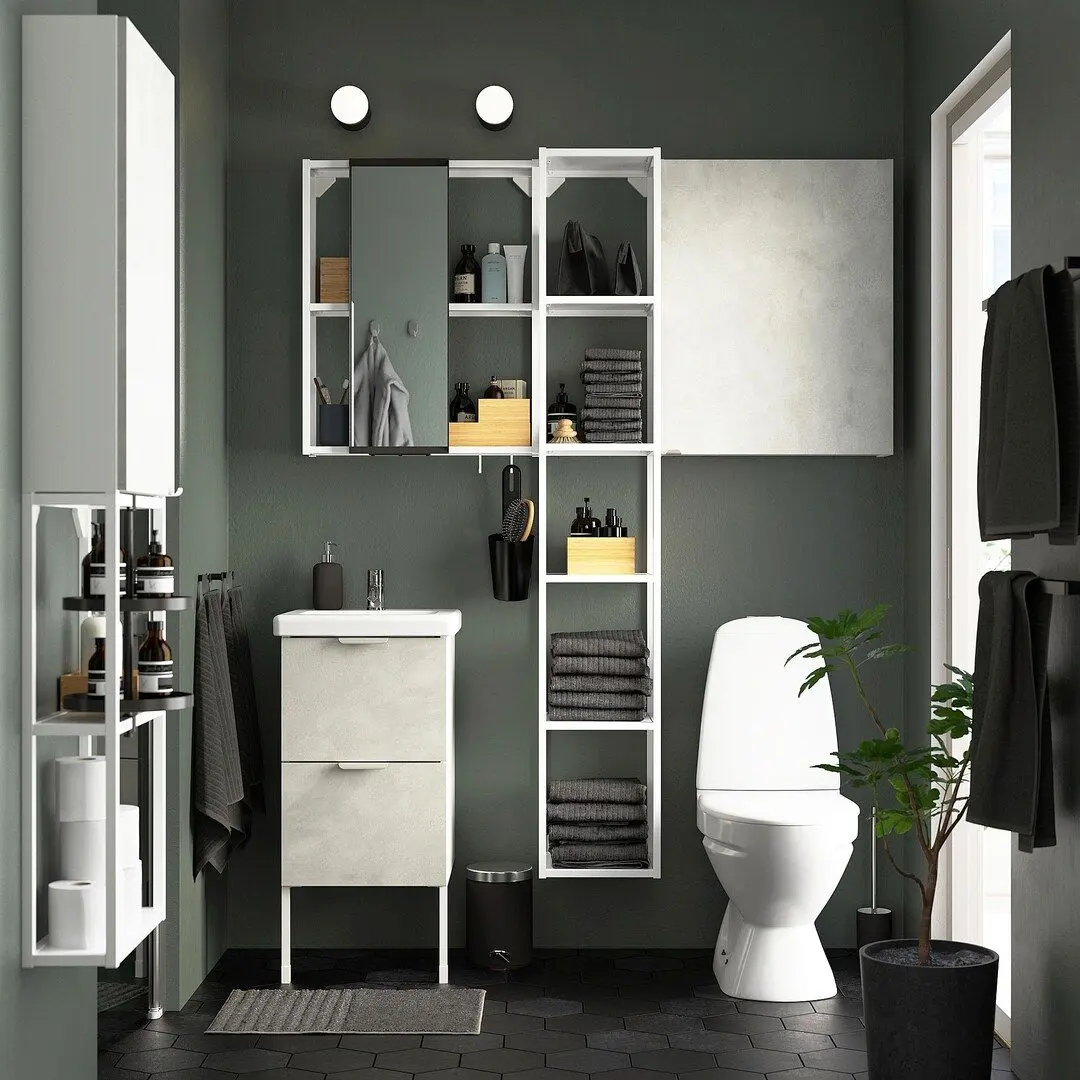 Set de mobila Ikea Enhet/Tvallen 16 piese 44x43x87 (Aspect Beton/Alb) - 4