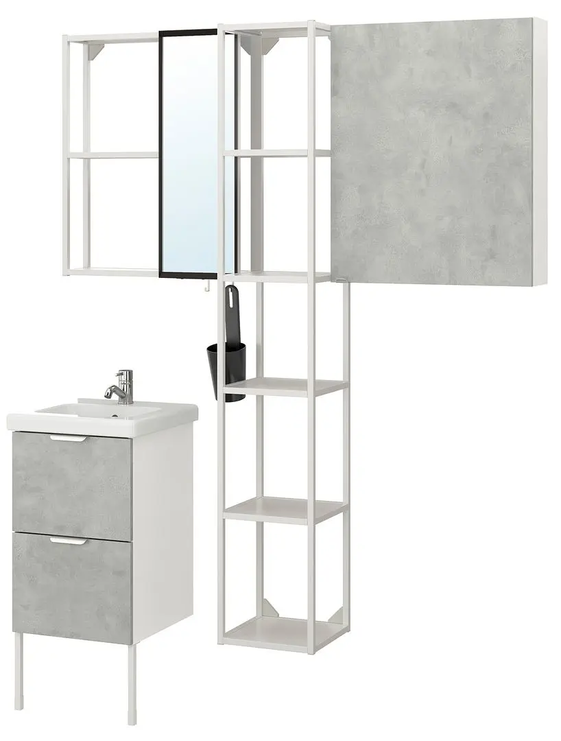 Set de mobila Ikea Enhet/Tvallen 16 piese 44x43x87 (Aspect Beton/Alb) - 5