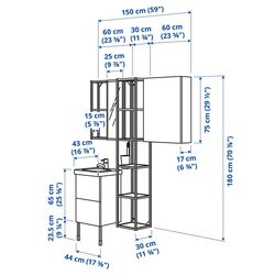 Set de mobila Ikea Enhet/Tvallen 16 piese 44x43x87 (Aspect Beton/Alb) Thumb