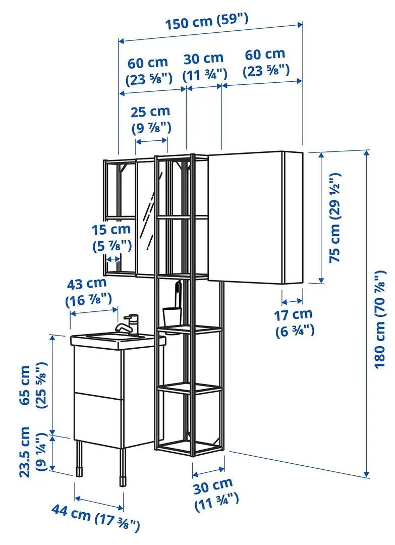 Set de mobila Ikea Enhet/Tvallen 16 piese 44x43x87 (Aspect Beton/Alb) - 6