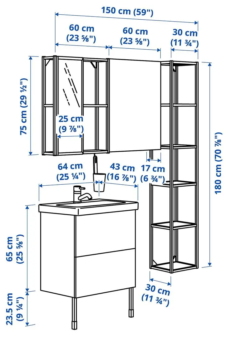Set de mobila Ikea Enhet/Tvallen 16 piese 64x43x87 (Aspect Beton/Alb) - 2