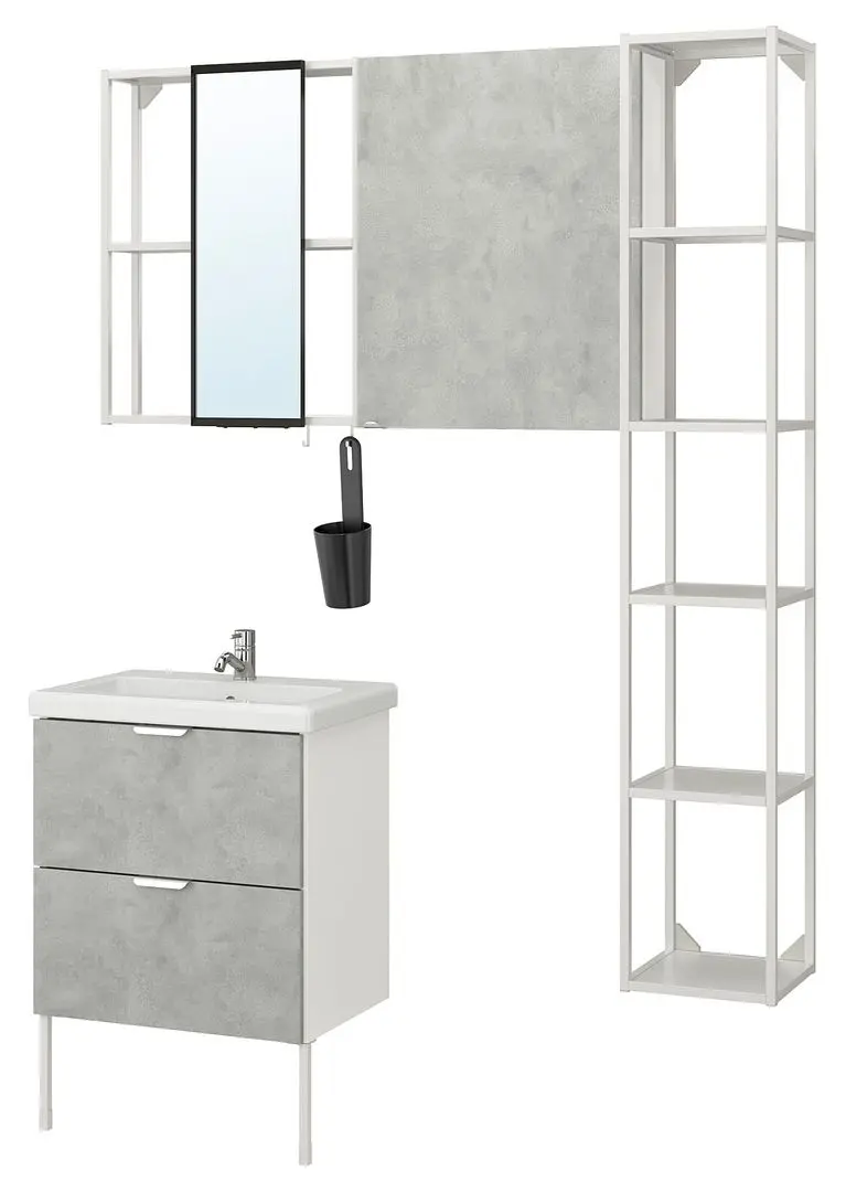Set de mobila Ikea Enhet/Tvallen 16 piese 64x43x87 (Aspect Beton/Alb) - 4