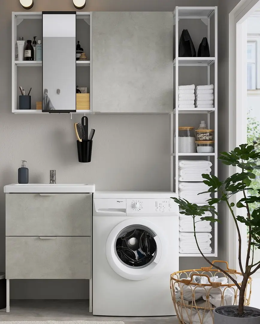 Set de mobila Ikea Enhet/Tvallen 16 piese 64x43x87 (Aspect Beton/Alb)