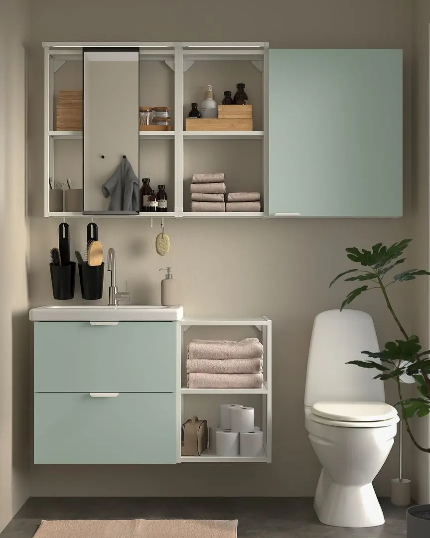 Комплект мебели Ikea Enhet/Tvallen 18 предметов 102x43x65 (Белый/Светло-серо-зеленый)