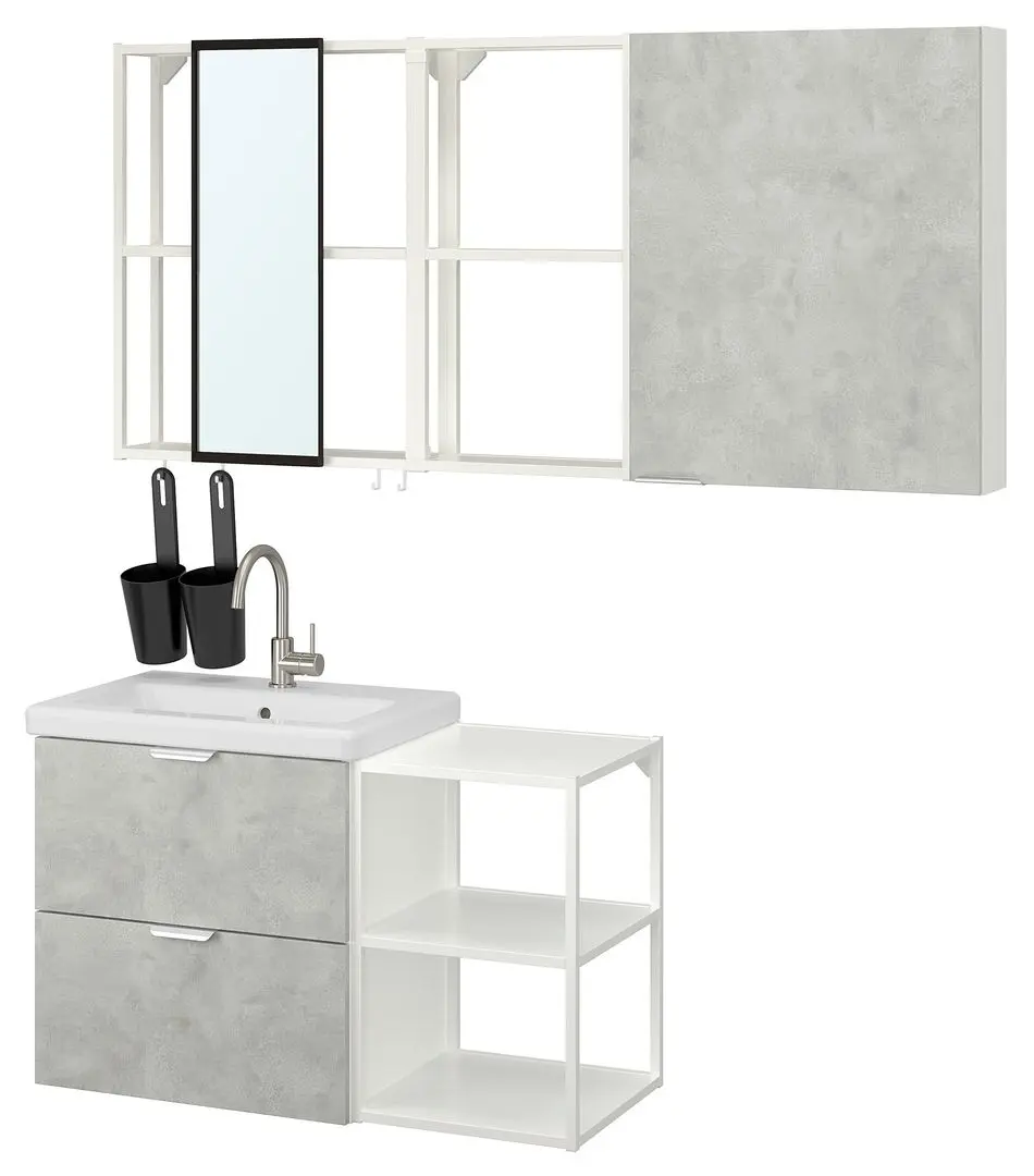 Set de mobila Ikea Enhet/Tvallen 18 piese 102x43x65 (Aspect Beton/Alb) - 2