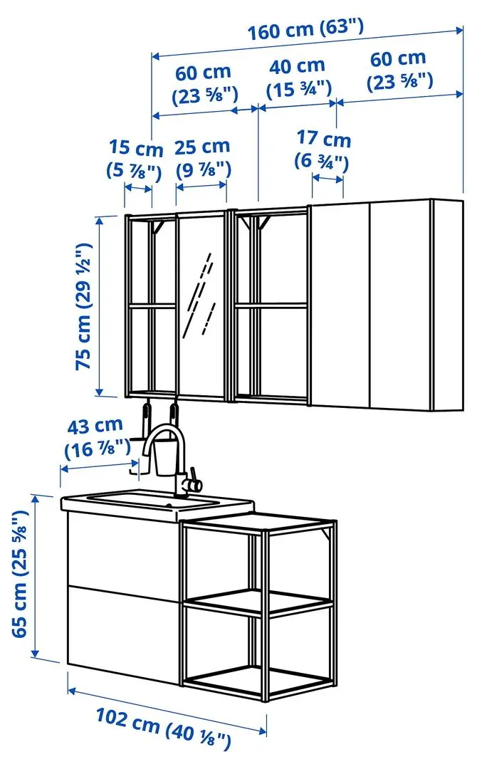Set de mobila Ikea Enhet/Tvallen 18 piese 102x43x65 (Aspect Beton/Alb) - 4