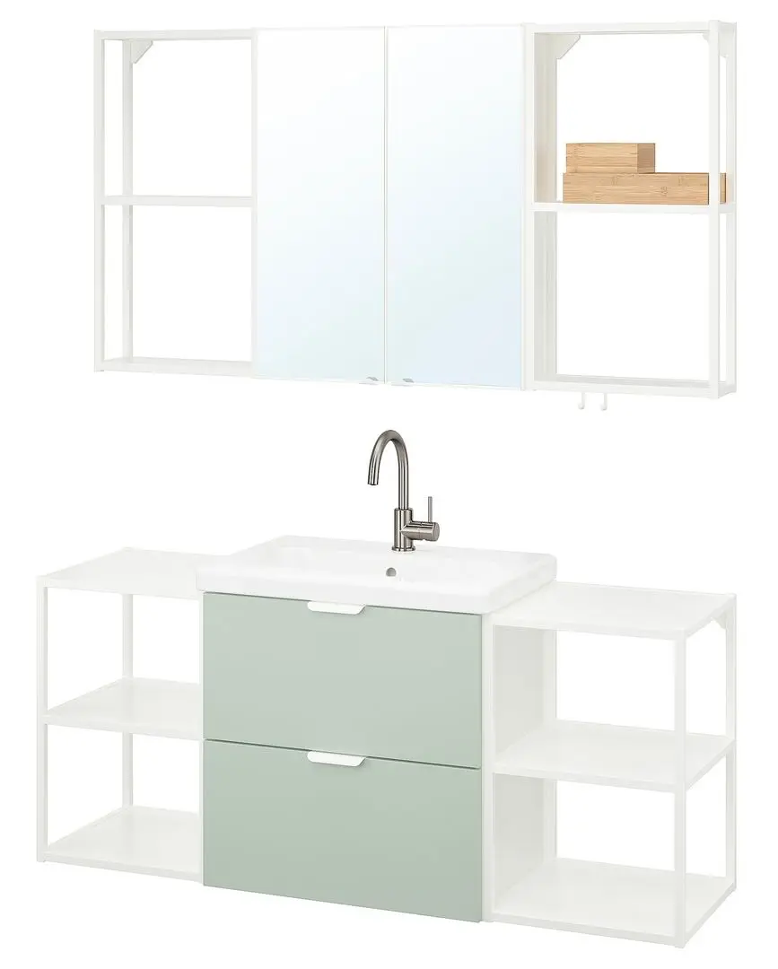 Set de mobila Ikea Enhet/Tvallen 18 piese 140x43x65 (Alb/Gri-Verde Deschis) - 2