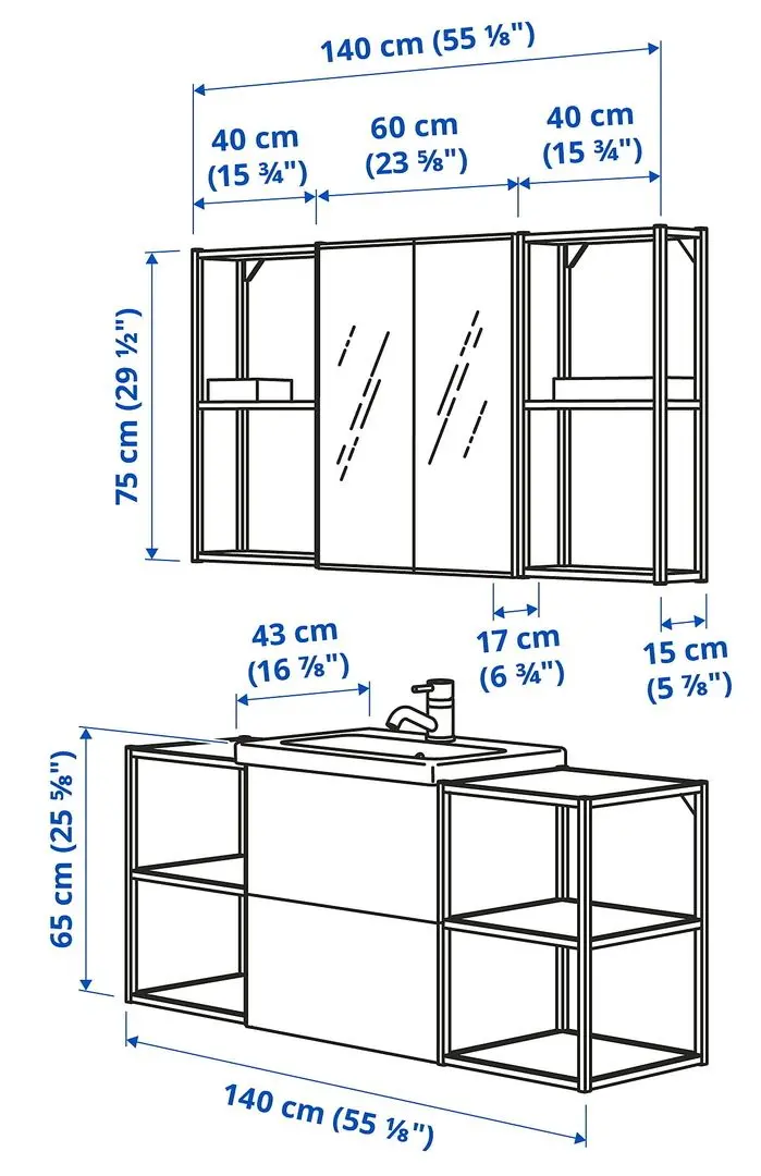 Set de mobila Ikea Enhet/Tvallen 18 piese 140x43x65 (Alb/Gri-Verde Deschis) - 4