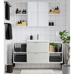 Set de mobila Ikea Enhet/Tvallen 18 piese 140x43x65 (Aspect Beton/Alb)