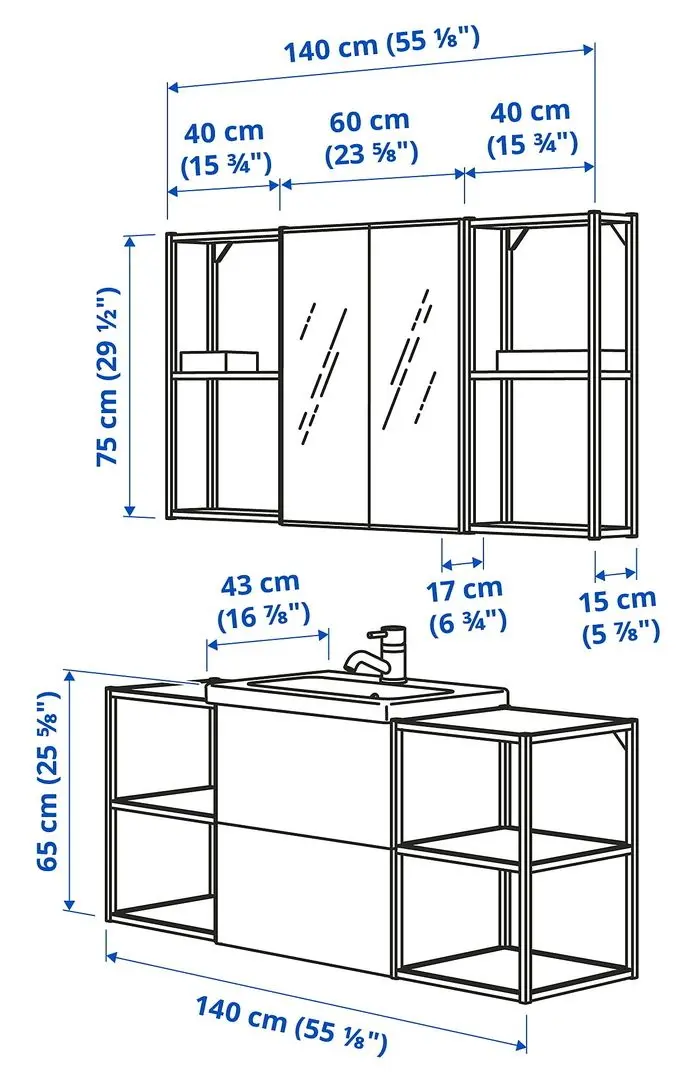 Set de mobila Ikea Enhet/Tvallen 18 piese 140x43x65 (Aspect Beton/Alb) - 4