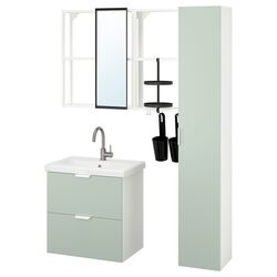 Set de mobila Ikea Enhet/Tvallen 18 piese 64x43x65 (Alb/Gri-Verde Deschis)