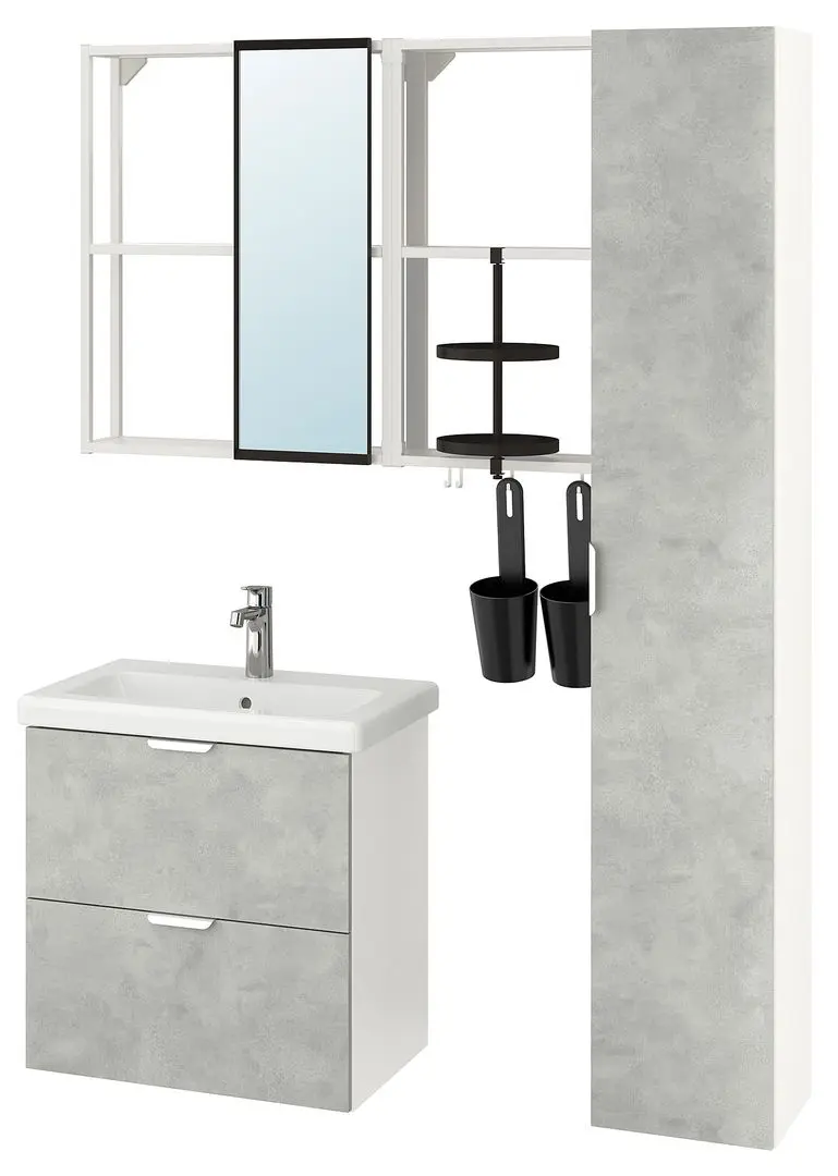 Set de mobila Ikea Enhet/Tvallen 18 piese 64x43x65 (Aspect Beton/Alb) - 2